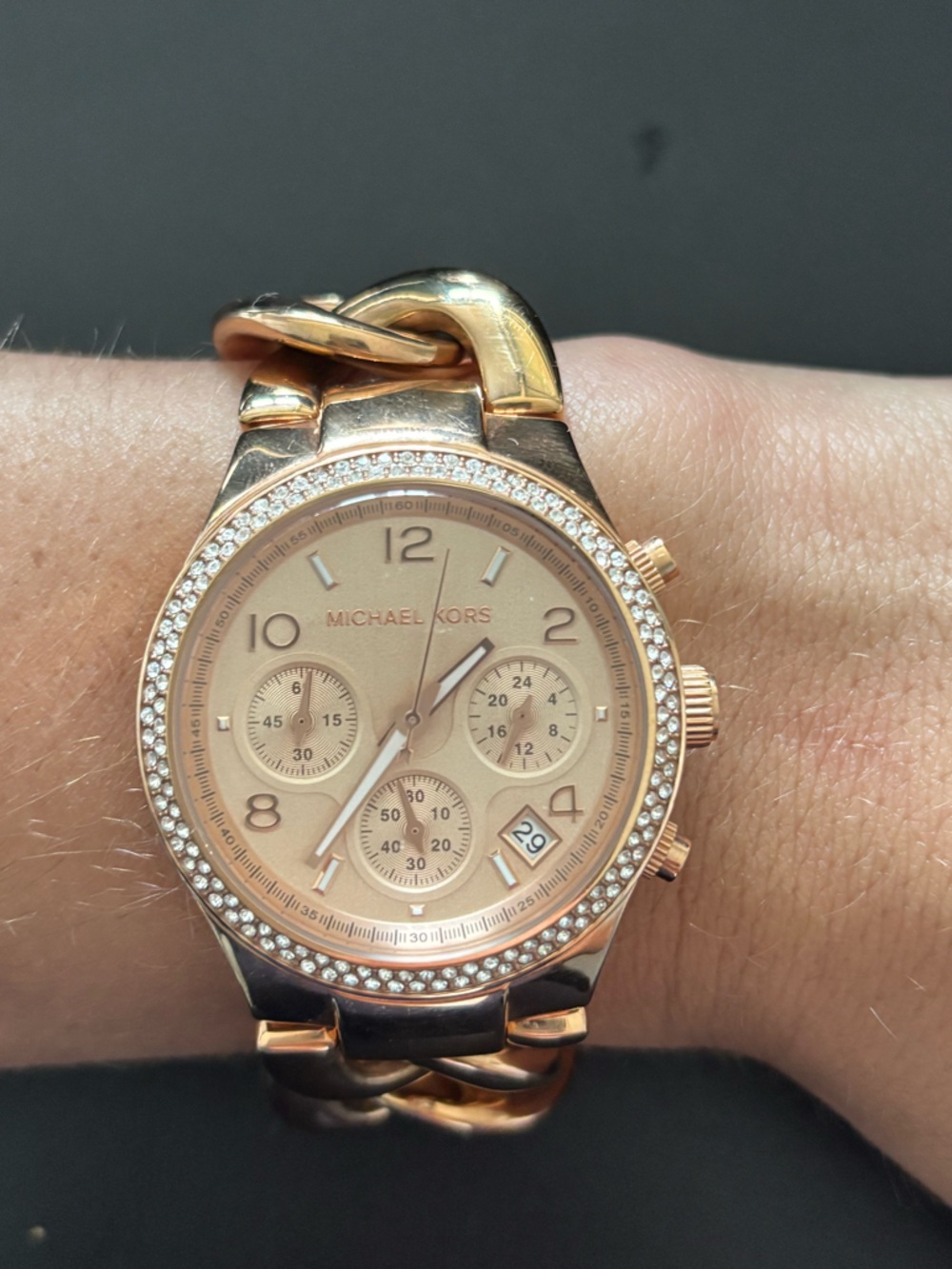 Michael Kors Rose Gold Chain-Link Chronograph Bracelet Watch brand new battery